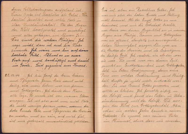 Heft mit handschriftlichen Aufzeichnungen medialer Durchsagen von Bernhard Bischler (hier der Hl. Josef), November 1944 (Archiv des IGPP, 10/6_4)