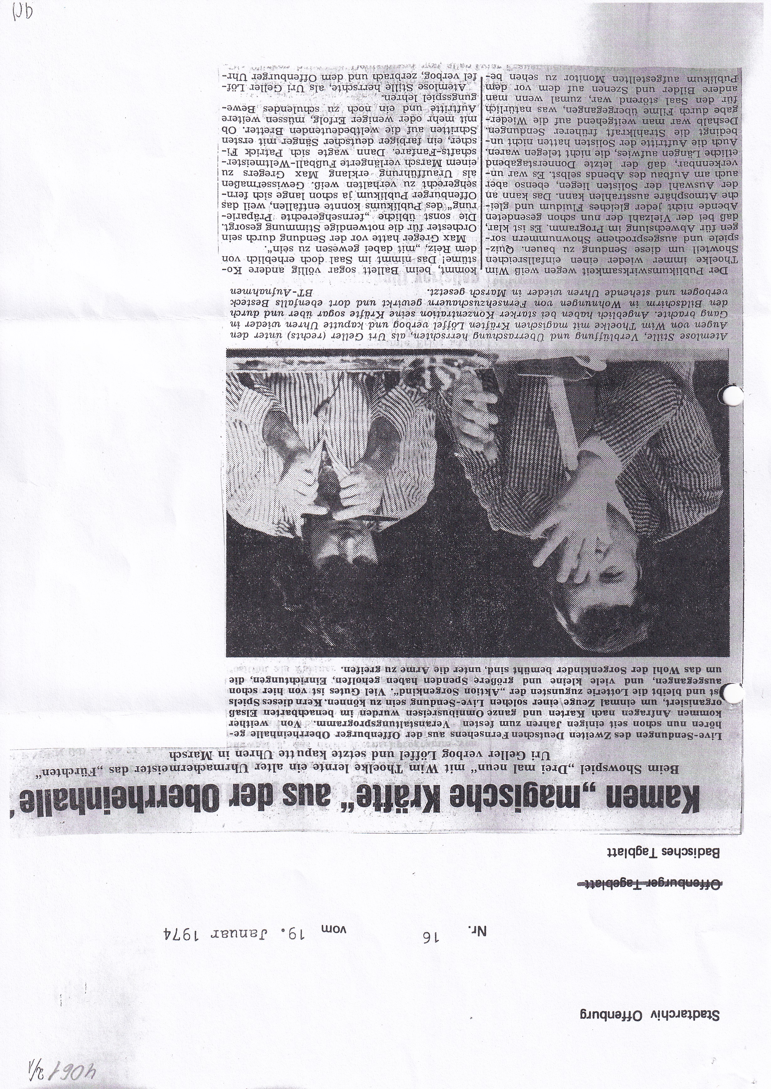 Artikel aus dem "Badischen Tagblatt" vom 19. Januar 1974 (Stadtarchiv Offenburg)