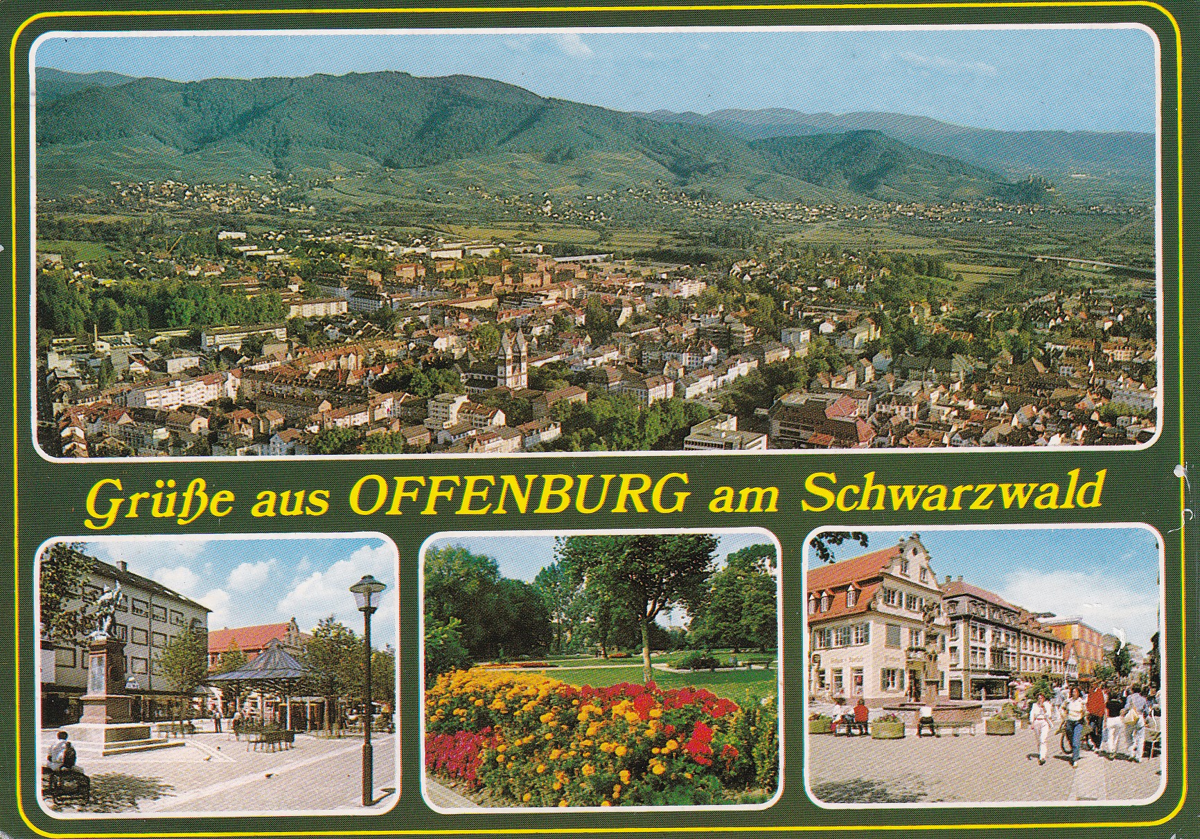 Ansichtskarte "Grüße aus Offenburg am Schwarzwald", gelaufen 1988 (Archiv des IGPP)
